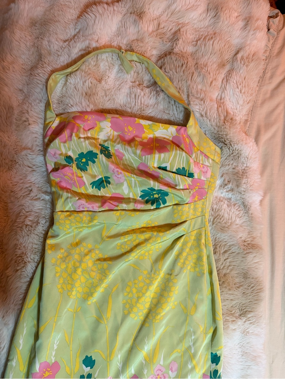 Kay Unger Yellow Floral Halter Dress